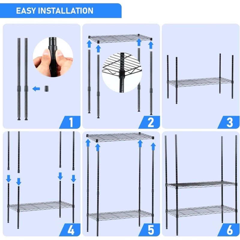 5-Tier Storage Shelves Wire Metal Shelving Unit for Garage Kitchen