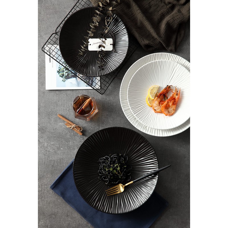 Jusalpha Set of 4-Japanese Style Porcelain Dinner Plates, Versatile Circular