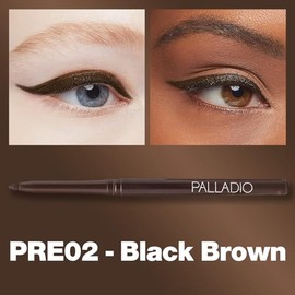 Palladio Delineador de Ojos Retráctil Resistente al Agua, Color Enriquecido Pigmentado y Lápiz de Ojos Cremoso, Fácil de Deslizar y Girar, Aplicación Duradera a Prueba de Manchas, Black Brown