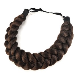 TOECWEGR Crimp And Fluffy Braided Headband 3 Strands Synthetic Hair Braid Fashion Chunky Wide Thick Elastic Braid Headbands Clothing Ladies Beauty