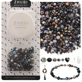 Black Crystal Bead DIY Set - Approx. 600-Piece Glass Beads Kit with Mixed Size Crystal Rondelles & Heart Pendants - Perfect for Jewelry Crafting - Elegant Gift Box