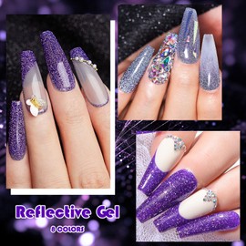 MTSSII Glitter Gel Nail Polish Set, 8 Colors, UV/LED Soak Off, Reflective Sparkle Collection Gel Nail Polish Kit (Set-4, 8pcs)