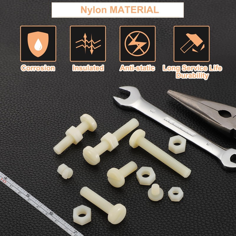 sourcing map 50Sets Nylon Screw Nut Assortment, M5-0.8x30mm Slotted Pan