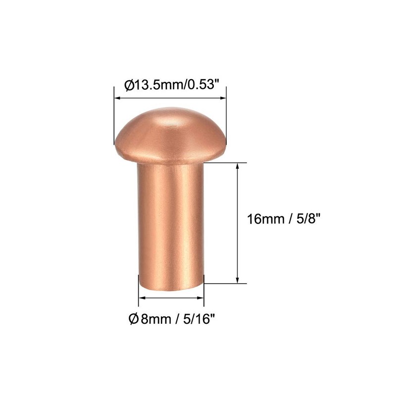 uxcell 20 Pcs 5/16" x 5/8" Round Head Copper Solid