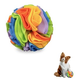 LuckyOpt Dog Treat Ball, Colorful Fleece Dog Snuffle Ball for Dogs Large Breed/Medium Breed/Pigs/Rabbit, Interactive Dog Toy Ball Dog Puzzle Toys to Reduce Stress&Kill Time (Rainbow A, L,7.8")