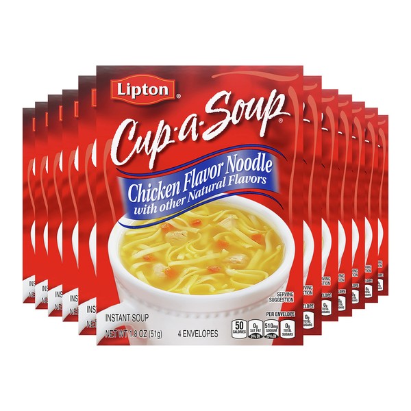 Lipton Cup-a-Soup Instant Soup For a Warm Cup of Chicken Noodle Soup Made With Real Chicken Broth Flavor 1.8 oz 4 ct, Pack of 12