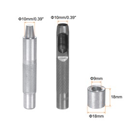 sourcing map Eyelet Hole Punch Die Tool 10mm/0.39" Leather Hollow Hole Punch 10mm Installation Tool 45# Steel Eyelet Grommet Setting Tool Kit with Base for Fabric Clothing Crafts Bags