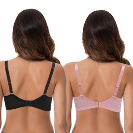 Curve Muse Women's Plus Size Minimiser Unlined Underwired Full Coverage Bra, Black, pink (pack of 2)