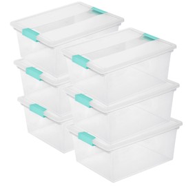 Tribello 6-Pack 12 Qt Stackable Plastic Storage Bins with Lids Clip Box, Organizing Solution for Crafts, Supplies and Office Items
