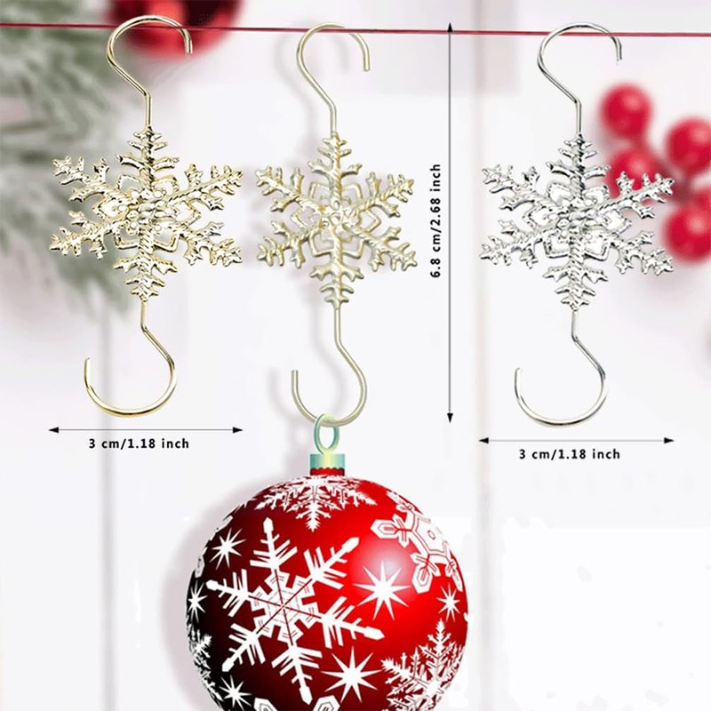 Silver Snowflake S-shaped Hooks - 20 PCS Metal Christmas Tree
