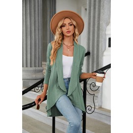 Cardigan for Women Dressy Long Sleeve Sweaters Summer Casual Lightweight 2024 Open Front Spring Fashion Outfits Dark Green XXL
