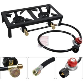 Dual Head Propane Burner Stove, 2-Burner Outdoor Camping Stove with Adjustable Flame Control, High-Efficiency Gas Cooktop for Grilling, Boiling & Cooking, Compact & Portable Design for RV, Tailgating