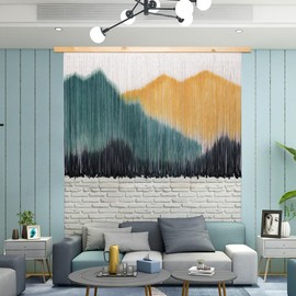 laddawan Extra Large Boho Wall Decor For Bedroom Macrame Wall Hanging Dip-Dyed Tapestry Modern Wooden Home Wall Art For Living room (Yellow)