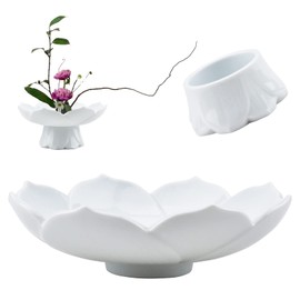 CRAFFANCY Flower Arranging Supplies, White Jade Color Lotus Flower Vase Ceramic Flower Pot for Ikebana Floral Art Fruit Dish Home Decoration