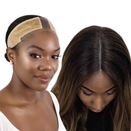 Premium Lace Wig Band for Women - Fully Adjustable Reinforced Lace Grip, Lightweight Design, Comfortable Glueless Velvet Headband - Color: Beige