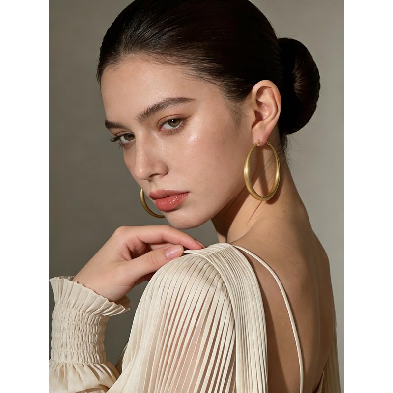 Gold Hoop Earrings for Women 60mm Matte Chunky Gold Hoop