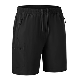 JHMORP Men's Outdoor Hiking Shorts Lightweight Quick Dry Fit Work Fishing Sports Athletic Shorts with Zippered Pockets (Black,CA XXL)