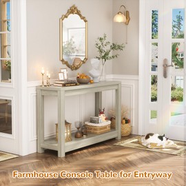 Besiost Small Farmhouse Wood Entryway Table Narrow Console Table with Storage Behind Couch Sofa Table with Shelves Entry Way Table with Open Storage, Easy Assembly, 32" Classical Washed Oak