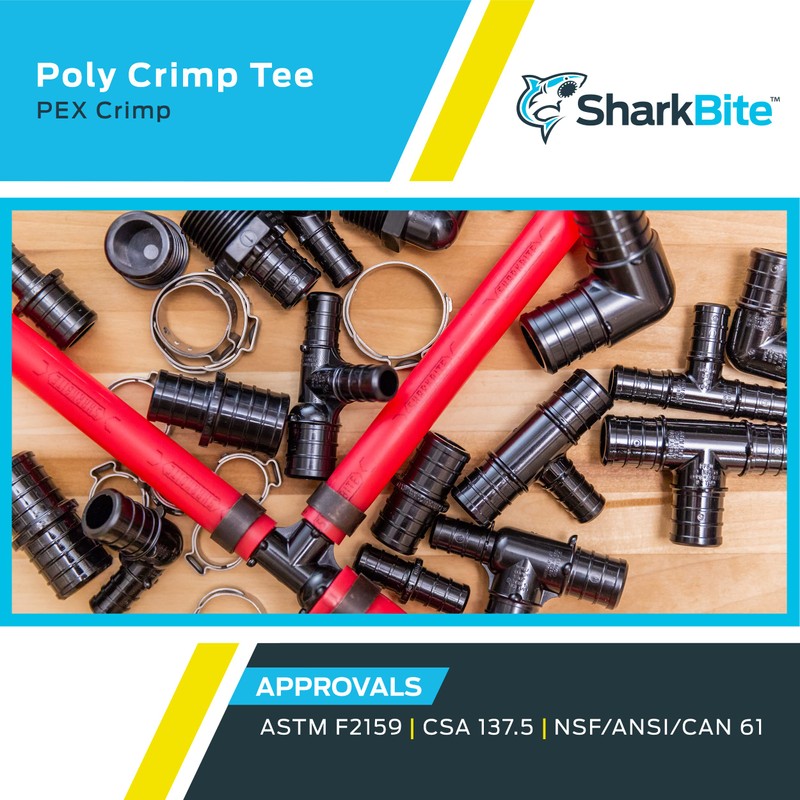 SharkBite 1/2 Inch Poly Crimp Tee, Pack of 25, PEX
