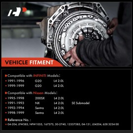 A-Premium Transmission Clutch Kit with Flywheel Compatible with Nissan Sentra 1992-1994/1998-1999, NX 1991-1993, 200SX 1995-1998 & Infiniti G20 1991-1996/1999-1999, 2.0L, 2-PC Set, Replace# 4160225100