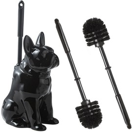 2025 Ceramic Dog Toilet Brush Holder Set, French Bulldog Design with 2PCS Durable Plastic Brush, Modern Bathroom Accessories (Black)
