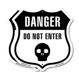 Danger Skull Symbol Do Not Enter (2 Pack) 12 inch X 12 inch Shield Shaped Commercial Grade Plastic Signs Weather Resistant Made in the USA