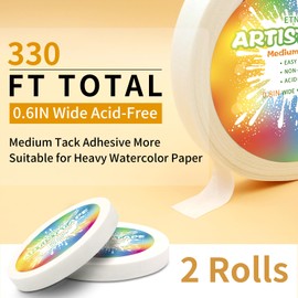 ETNRHP 2 Packs White Art Tape Medium Tack Artist Masking Tape Paper Acid Free Tape Watercolor Painters Tape Artists Tape for Drafting Art Watercolor Painting Canvas Framing, 0.6 inch Wide 330FT Long