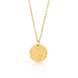 Made by Nami Women's Necklace with Hammered Coin Pendant Gold 40 + 5 cm Stainless Steel Jewellery Gift Ideas for Women, Stainless Steel