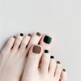 Yienate False Nail for Toes Chic Exquisite Bridal Light Brown and Green Frosted Fake Nail for Full Nail Tips Toenails Pack of 24