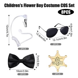8 Pcs Ring Wedding Security Set,Kids Wedding Sunglasses Ring Bearer Proposal Bow Tie Ring Bearer Gifts,Ring Security Badge and Earpiece Cosplay for Kids Wedding Props Police FBI Cosplay (Multicolor8)