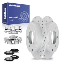 AutoShack Rear Drilled & Slotted Brake Rotors Ceramic Brake Pads Calipers | Replacement for Jeep Patriot Compass Dodge Avenger Caliber Chrysler 200 | Silver Coated | 8-PC Brake Kit | TurboGuard