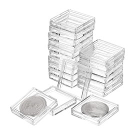 uxcell 20 Pcs 25mm Silver Dollar Coin Holders, Plastic Coin Capsule Covers Acrylic Clear Square Coin Collection Supplies Container for Silver Coin Protectors or NFC Tag