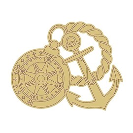 Compass and Anchor Design by Line Unfinished Wood Cutout Nautical Pirate Boat Door Hanger MDF Shape Canvas Style 4 Art 1