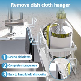 Epritliber Sponge Holder for Kitchen Sink, Sink Caddy Organizer,Kitchen Essentials for Countertop-Self Drain Sponge Rack,Soap Dispenser Storage,Rustproof Stainless Steel,Dish Cloth Hanger,White