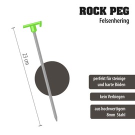 Outdoorer Rock Peg, peg for rocky soil, bedrock peg, 23 cm pegs, 8-piece set with transport bag