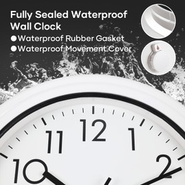 Aurowit 13 Inch Sealed Waterproof Outdoor Clock Non-Ticking Weatherproof Outdoor Wall Clocks Battery Operated Clock for Pool, Patio, Garden, Porch