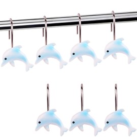LLYSTTDS Decorative Shower Curtain Hooks 12pcs Resin Dolphin Curtain Rings Shower Curtain Hangers Cute Shower Curtain Hooks for Bathroom Baby Room Bedroom Living Room Decor