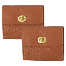 PATIKIL 2 Pcs Small Leather Wallets for Women with Metal Buckle, Stylish Card Holder Wallet Card Case Coin Purse for Cash Business Men and Women, Brown