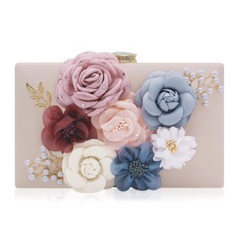 Milisente Women Clutch Bag Flower Evening Bag Handbag Wedding Clutch Purse (Pink-1)
