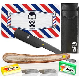 Razor Barber Set 20 Half Blades Case Leather Travel Sakkal Razor Hairdresser Men's Hand Beard Barber Professional Kit Classic Hand Care Precision Hairdressing Mechanics Beard Stencils Bois Stainless