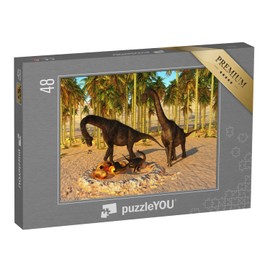 puzzleYOU: 48 Piece Puzzle "Dinosaur Baby: Nest with 3D Illustration, Brachiosaurus Parents and Dino Eggs"