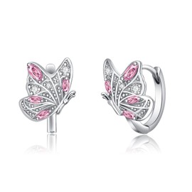 Dreamboat Butterfly Earrings for Women Cute Butterfly Sleeper Huggie Hoop Earrings Sterling Silver 925 CZ Cubic Zirconia Huggie Dainty Ear Earrings Jewelry