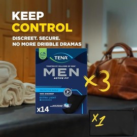 Wishesla Incontinence Pads for Men Bundle with Mens Pads for Urine Leakage, Light Bladder, Extra Light, 100% Discreet, Individually Wrapped (14 x 3 Packs) and Wishesla Black Fabric Cosmetic Bag