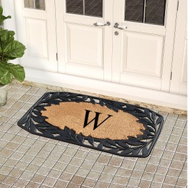 A1HC Natural Coir Monogrammed Door Mat For Front Door, 23x38, Anti-Shed Treated Durable Doormat for Outdoor Entrance, Heavy Duty, Thin Profile, Easy to Clean, Long Lasting, Front Door Entry Doormat