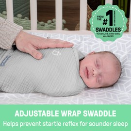 Ingenuity Original Muslin Baby Swaddle, 100% Cotton, Improves Sleep & Calms Startle Reflex, 0-3 Months, 1.0 TOG, 7-14 Pounds - Granite
