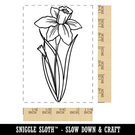 Hand Drawn Daffodil Flower Rectangle Rubber Stamp for Stamping Crafting - 1.7in Small