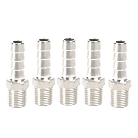 QiiMii Stainless Steel 304 Male Threaded Barb Hose Pipe Fitting Tail Connector with Thread Adaptor DFE Tail Pipe 1/4" x10MM， 5 Pack