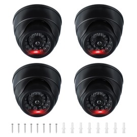PATIKIL 4 Pcs Fake Security Camera Dummy Dome Camera with Flashing Red LED Light/Screw/Cover for Indoor and Outdoor Home Business Black