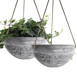 LA JOLIE MUSE Hanging Planter Flower Plant Pots - 9.84 Inch Indoor Outdoor Balcony Patio Hanging Basket Set of 2, Marble Pattern