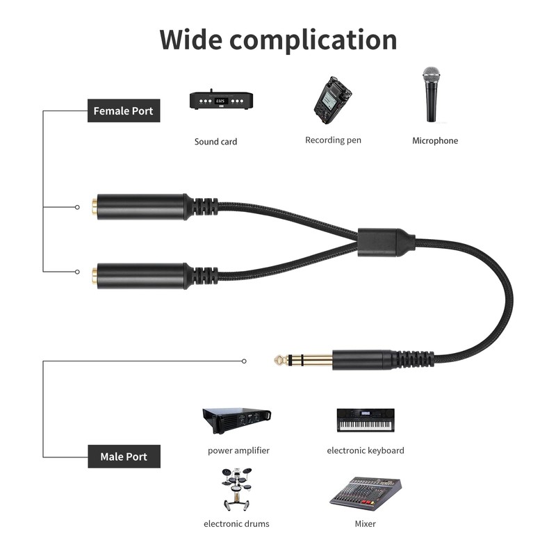 Lrbners 1FT 6.35mm Stereo Male to Dual 6.35mm Female Splitter